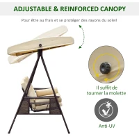 Outsunny Balancelle de Jardin 3 Places Grand Confort Toit Inclinaison réglable Coussins Plateaux rétractables Polyester filé Beige(m-6)