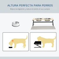 PawHut Comedero Elevado para Perros con 2 Cuencos de Acero Inoxidable Tapete y Alimentador Lento 60x30x18,5 cm Roble(m-8)