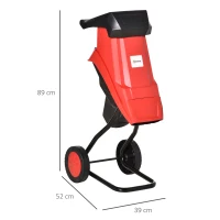 Outsunny Broyeur de végétaux - broyeur de Branches 2500 W - Sac récupération 50 L - roulettes & Poussoir - PP Rouge Noir(m-3)