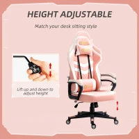 Vinsetto Gaming Chair, Computer Desk Chair with Lumbar Support, Faux Leather Racing Chair with Headrest and Swivel Wheels for Home Office, Pink(m-4)