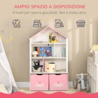 ZONEKIZ Scaffale Portagiochi per Bambini con Ripiani Aperti e Cassetti con Rotelle, Rosa(m-4)