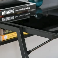 HOMCOM Computertisch im Industrie-Design, 2 Ablagen, Schreibtisch mit Tischplatte aus Glas, Glastisch, Grau + Schwarz(m-8)