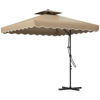 Outsunny Ombrellone a Sbalzo con Doppio Tetto, Apertura a Manovella e Base a Croce, 2.5x2.5m, Cachi(m-10)
