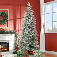 HOMCOM Sapin arbre de Noël artificiel 225 cm 880 branches enneigées+ support pied pliable vert(m-2)