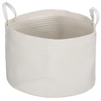 HOMCOM Cesto Portabiancheria da 88L Portatile e Pieghevole con Manici in Cotone Naturale, Ø56x35.5 cm, Crema(m-10)