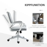 Vinsetto Bürostuhl Computerstuhl, höhenverstellbar, neigbare Rückenlehne, 5 Rollen, Grau + Weiß(m-5)