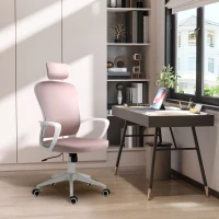 Vinsetto Office Chair, Ergonomic Desk Chair, High Back Velvet Fabric Computer Chair with Adjustable & Liftable Headrest for Home, Pink(m-2)