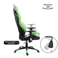HOMCOM Silla de Oficina Silla Ergonómico Reclinable y Basculante Altura Ajustable Giratorio con Ruedas Reposacabezas y Soporte Lumbar Carga 120 kg 67x67x123-132 cm Verde(m-7)