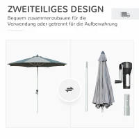 Outsunny 2,7 m Sonnenschirm Terrassenschirm Marktschirm 8 Rippen Gartenschirm mit Sonnenschutz Aluminum Polyester Dunkelgrau(m-5)