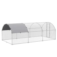 PawHut Hühnerstall Freilaufgehege 2,8x5,7x1,97m mit Schloss Verzinkter Stahl Hühnerhaus mit Wasserdichtem, Anti-UV Dach Freigehege Outdoor Geflügelstall für Hühnerkäfig, Kleintiere Silber(m-10)