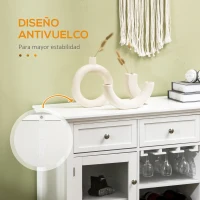 HOMCOM Aparador de Cocina con 3 Cajones Botellero y Soporte para Copas Mueble Auxiliar Estilo Moderno 120x40x87cm Blanco(m-6)