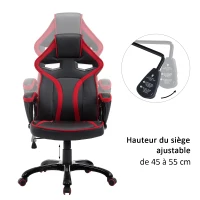 HOMCOM Chaise racing de bureau siège fauteuil sport gaming pivotant hauteur et dossier réglables accoudoirs rembourrés revêtement synthétique rouge et noir(m-6)