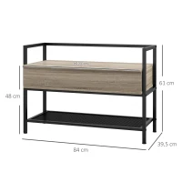 HOMCOM Banco Recibidor con Tapa Abatible Mueble Zapatero con Compartimento Oculto y Estante de Rejilla 84x39,5x61 cm Roble(m-3)