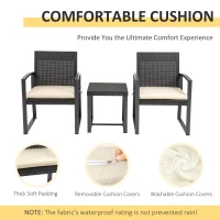 Outsunny Outdoor Garden PP Rattan Style Bistro Set, 3 PCS Patio Side Table Set w/ 2 Cushioned Single Chairs Conservatory Furniture, Brown(m-4)