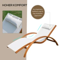 Outsunny Sonnenliege Gartenliege Liegestuhl Relaxliege Liege Relaxsessel mit Kopfkissen Lärche + Textilgewebe Braun+Creme 161 x 72 x 68 cm(m-6)