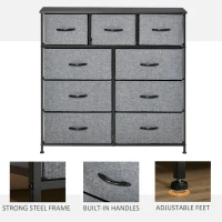 HOMCOM Nine Drawer Fabric Dresser - Grey(m-5)