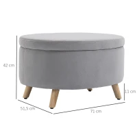 HOMCOM Sitzbank mit Stauraum, Hocker, ovale Form, Samtoptik, bis 120 kg, 71 x 51,5 x 42 cm, Hellgrau(m-3)