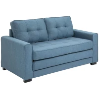 HOMCOM Schlafsofa Klappsofa 2-Sitzer Stoffsofa Bettsofa Sofa mit Schlaffunktion Sofagarnitur Leinen-Touch Gummiholz Blau 147,5 x 75 x 85 cm(m-10)