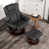 HOMCOM Massage Recliner Chair with Footstool, Upholstered Reclining Armchair with Adjustable Backrest, Steel Frame and Wood Base, Swivel Chair for Living Room, Bedroom, Black(m-2)
