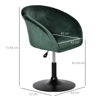 HOMCOM Dressing Table Chair, 360° Swivel Velvet-feel Upholstered Vanity Chair with Tub Seat, Back, Adjustable Height for Bedroom Makeup, Green(m-3)
