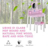 HOMCOM Kids Wooden Dressing Table and Stool Make Up Desk (Pink)(m-7)
