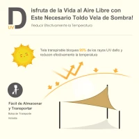 Outsunny Toldo Vela Triangular 4x4x4 m Vela de Sombra para Jardín Patio Terraza HDPE Anti UV y Transpirable Color Arena(m-4)