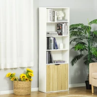 HOMCOM 6-Tier Tall Bookcase, Bookshelf with 4 Open Shelves and Double Door Storage Cabinet, Freestanding Display Rack for Living Room, Bedroom, Home Office, Study, 59 x 29 x 180cm, White and Oak(m-7)