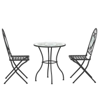 Outsunny 3PCs Bistro Set, Outdoor Metal Frame Mosaic Decoration Garden Table and Chair Set, Patio Folding Chairs Furniture Set(m-11)