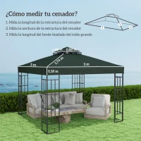 Outsunny Toldo de Recambio 3x3 m con Techo Doble con Orificios de Drenaje y Protección UPF30+ Verde Solo Toldo NO Incluye Marco(m-3)