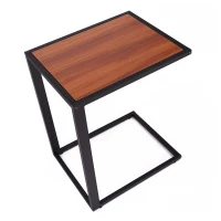 HOMCOM Mesita Auxiliar Pequeña Mesa para Sofá en Forma de C Estructura de Metal y Tablero de Madera MDF 40,6x50,8x64,2 cm Nogal(m-7)