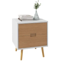 HOMCOM Wood Effect Wto-Drawer Bedside Table - Brown/White(m-1)