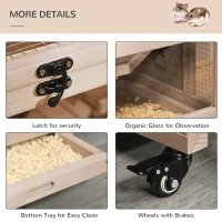 PawHut Wooden Hamster Cage, Mice Rodent Small Animals Kit Hutch, 3 Tiers Exercise Play House, with Wheels, Bottom Tray, 99 x 50 x 69 cm, Natural Wood(m-5)