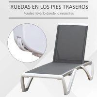 Outsunny Tumbona Reclinable de Jardín de Aluminio con Ruedas y Respaldo Ajustable en 5 Niveles Sillón Relax para Terraza Balcón Piscina 170x67,5x95 cm Gris Blanco(m-6)