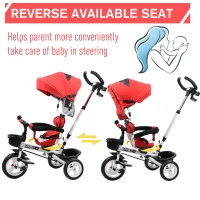 HOMCOM 4 in 1 Tricycle for Kids Toddler Folding Trike with Parent Handle Reversible Seat Adjustable Handle Removable Canopy Safety Belt for 18 Months to 5 Years Red(m-5)