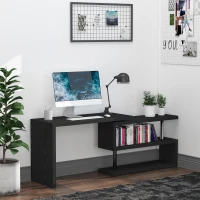 HOMCOM L Shaped Desk with 360° Rotating Storage Shelves, Corner Computer Desk, Space Saving Study Table for Home Office, Black(m-2)