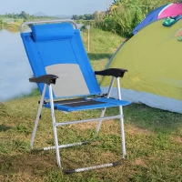Outsunny Folding Camping Chair, Patio Armchair, 3-Position Adjustable Recliner Reclining Seat with Pillow for Outdoor Garden - Blue(m-2)