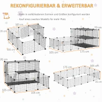 PawHut Freigehege aus Metall DIY Kleintierauslauf 2-stöckig Kleintierkäfig mit Tür und Leiter für Chinchilla Kaninchen Meerschweinchen 33 Platten Metallgitter Schwarz 175 x 105 x 70 cm(m-5)