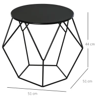 HOMCOM Mesa de Centro Metálica Mesita Auxiliar Redonda para Comedor Sala de Estar 51x51x44 cm Negro(m-3)