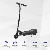HOMCOM Monopattino Elettrico per Bambini Pieghevole da 120W, Velocità Max 12km/h e Portata 50kg, 74x36x82.5-92.5 cm, Nero(m-4)
