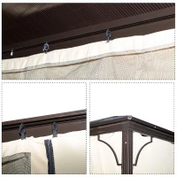 Outsunny Tonnelle pavillon de jardin imperméable 4 parois latérales anti-UV 4 moustiquaires panneaux polycarbonate alu 3L x 3l x 2,6H m chocolat beige(m-9)