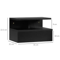 HOMCOM Set da 2 Comodini Sospesi per Camera da Letto con Cassetto e Mensola Superiore in Legno 35x32x22.5cm(m-3)