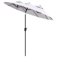 Outsunny Ombrellone da Giardino Doppio Inclinabile con Apertura a Manovella, 295x152x222cm, Bianco(m-10)