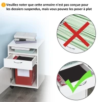 HOMCOM Lot de 2 caissons de bureau rangement de bureau sur roulettes tiroir placard niche panneaux particules blanc(m-7)