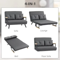 HOMCOM 4-in-1 Velvet-Feel Double Sofa Bed, with Pillows - Dark Grey(m-4)