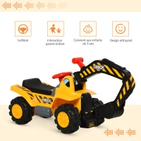 HOMCOM Tracteur tractopelle Enfant dès 3 Ans Coffre Panier de Basket intégré et balles HDPE Jaune Noir(m-4)