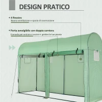 Outsunny Serra Tunnel da Giardino per Piante e Orto, Serra da Balcone con 2 Porte Avvolgibili e 4 Finestre, Copertura in PE Struttura in Acciaio, 3x1x2m(m-6)