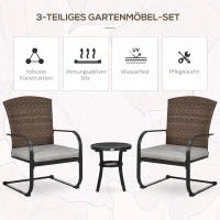 Outsunny Rattan Gartenmöbel-Set für 2 Personen inkl. Couchtisch und 2 Schaukelstühle, mit Kissen, Stahl, Braun(m-4)