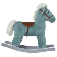 HOMCOM Cavallo a Dondolo per Bambini in Peluche e Legno con Suoni e Orsetto Incluso, per Bimbi da 18-36 Mesi, 65x26x55cm, Blu(m-10)