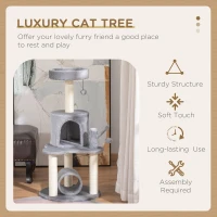 PawHut Cat Tree Tower for Indoor Cats Climbing Activity Center Kitten Furniture with Jute Scratching Post Bed Tunnel Perch Hanging Balls Grey(m-4)