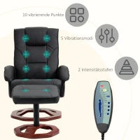 HOMCOM Massagesessel, mit Fußhocker, 10 Massagepunkte, Liegefunktion, drehbarer Sitz, Schwarz, 73 x 83 x 106cm(m-4)